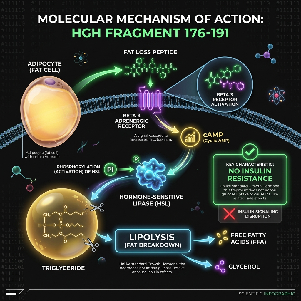 HGH Fragment 176-191 mechanism diagram